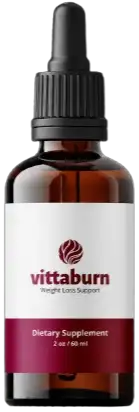 Vittaburn natural weight loss supplement bottle with green tea and maca root ingredients